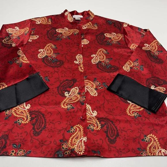 JONES NEW YORK Womens Large Oriental Red Silky Top - Picture 2 of 4